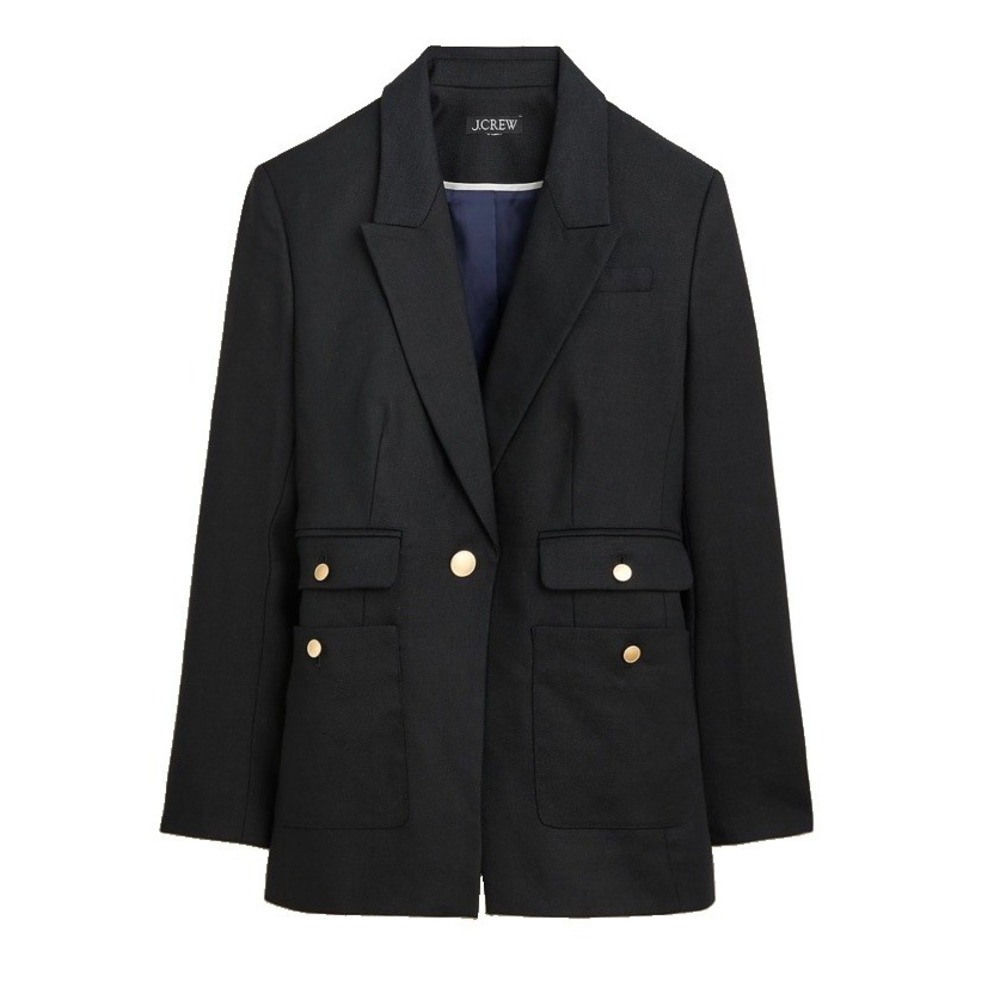 J. Crew Women's 8 Black Vivienne Iinen Blend Blazer Jacket Gold Buttons BZ861